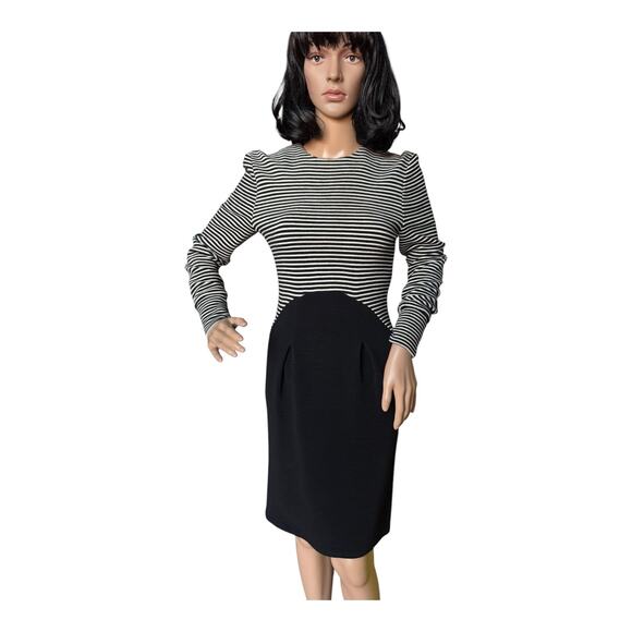 American Vintage Chetta B black white stripped wool fitted midi dress size small - Picture 13 of 16